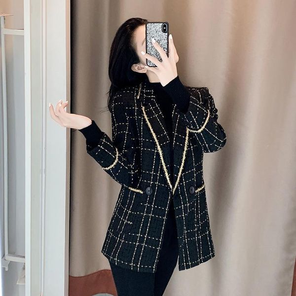 

spring and autumn british style jacket casual plaid small suit women fashion wild plus size blazer women's suits & blazers, White;black