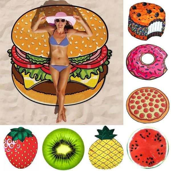 

towel fashion pineapple doughnut pizza chiffon beach tapestry mat blanket decor textile cute