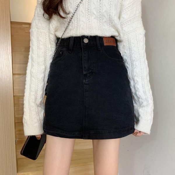 

skirts denim skirt spring and autumn women wear high waist short 2021 a-line black