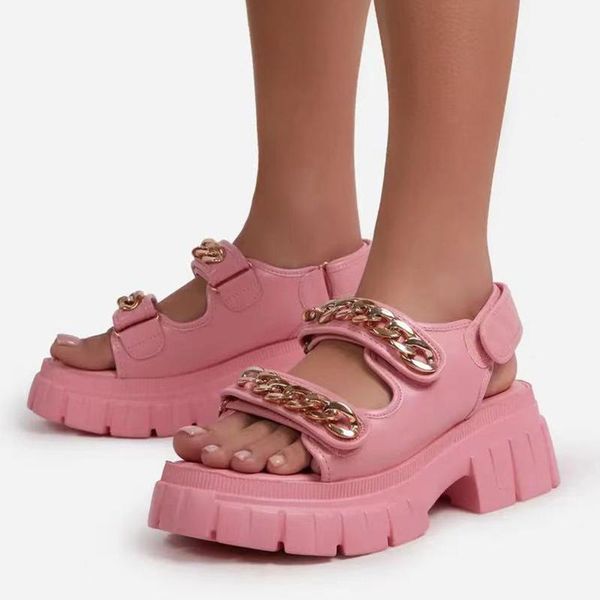 

rimocy 2021 women's summer platform sandals beach open toe thick bottom shoes woman fashion hook loop chunky chain sandalias, Black