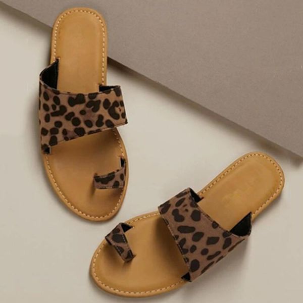 

summer women slippers pu leather snake leopard flat ring toe rubber sole sewing flip flops casual fashion shoes ladies female, Black