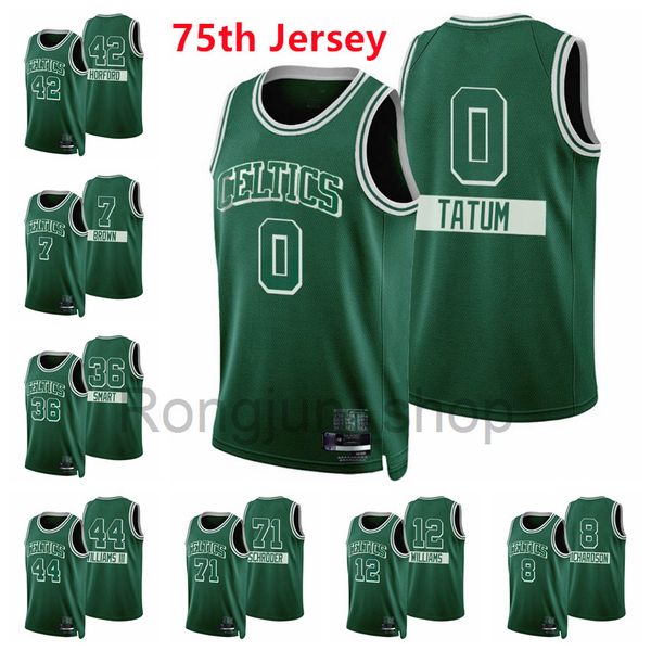 

2021-22 75th anniversary diamond printed mens basketball jayson tatum 0 jaylen brown 7 smart schroder williams richardson horford langford j, Black