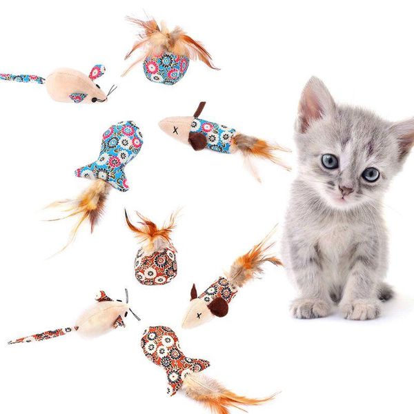 

cat toys t3ea 4pcs/lot catnip mouse fish ball feather toy teaser interactive