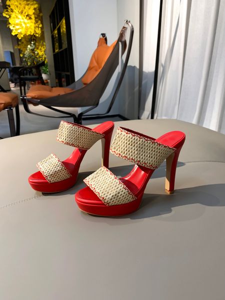 

2022 r roman stud sandals shoes summer .5cm maxi rock studs knit leather lady high heels party wedding bridal 35-40, Black