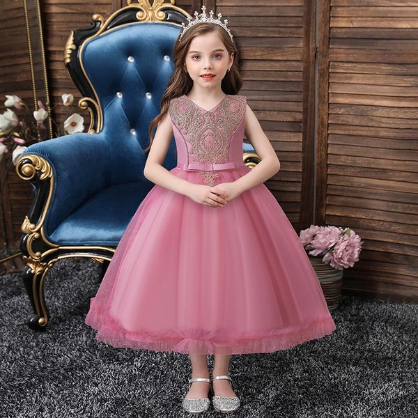 

flower kids dress for girls birthday party wedding lace tutu dresses baby girl princess sleeveless costume infantil new 2021 wholesale, Red;yellow