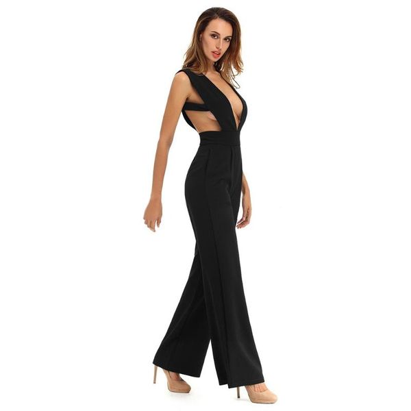 

women's jumpsuits & rompers luoanyfash 2021 women bodysuit hollow out club wear womens jumpsuit deep v neck full length bodycon jumpsu, Black;white
