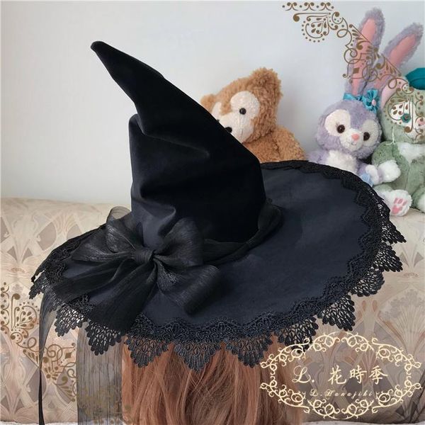

party masks lolita witch hat gothic magic halloween costume accessories props vintage lace big bow masquerade peaked cap wizard