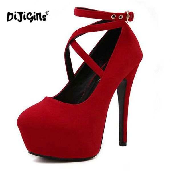 

dress shoes dijigirls women high-heeled woman pumps platform round toe high heels cross strap wedding, Black