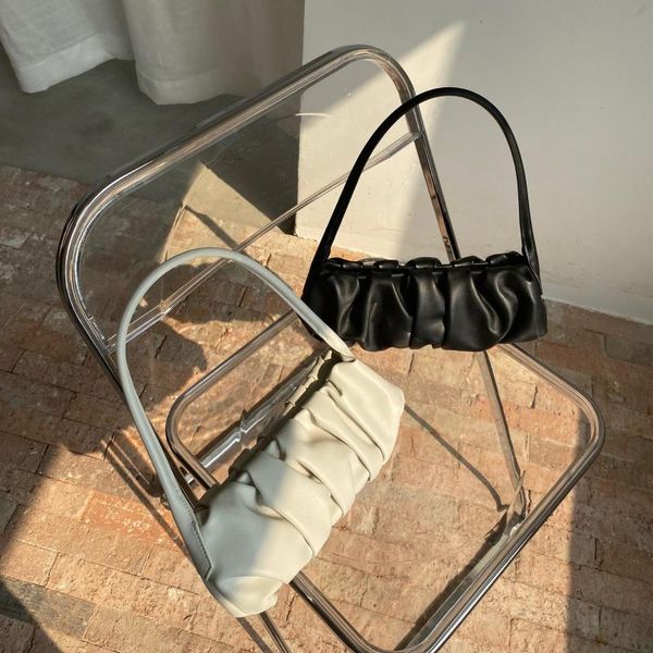 

evening bags leather women's bag 2021 niche design armpit retro one shoulder handbag pleated cloud