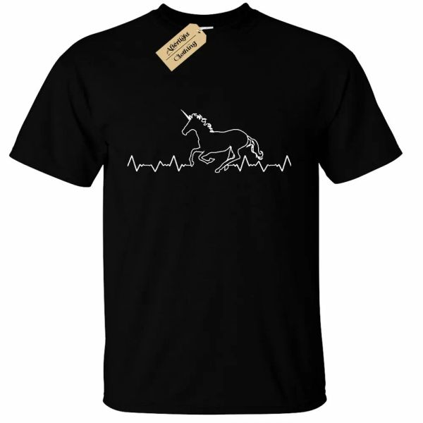 

mens unicorn heartbeat t-shirt horse pulse ekg horseman, White;black