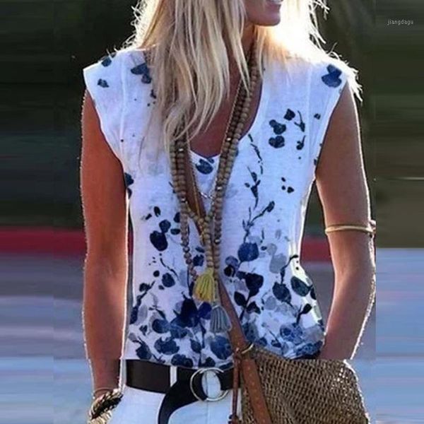 

women's blouses & shirts elegant women summer floral print vest fashion sleeveless loose casual o neck blusas pullover streetwear, White