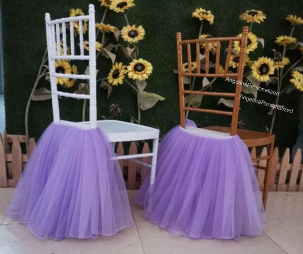 2021 auf Lager Verschiedene Farben Hochzeit Stuhlhussen Elegante Tüll Tutu Vintage Stühle Schärpen Dekorationen Röcke ZJ019