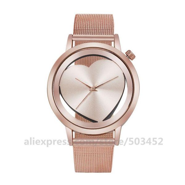 

wristwatches 100pcs/lot no logo 8687 hollow out heart design mesh belt watch creativity lady couple gift factory wholesale clock, Slivery;brown