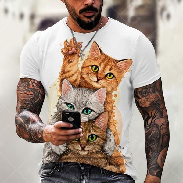

men's t-shirts kawaii cat 3d print summer casual t-shirt men women fashion trend youth hip hop short sleeve tees oversized o collar t s, White;black