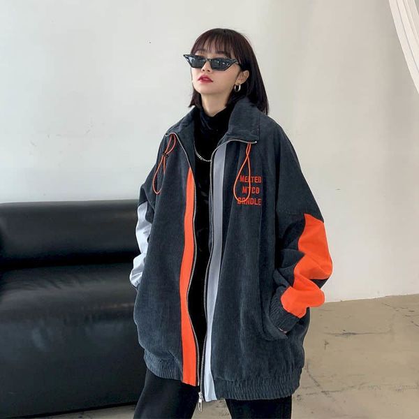 

women's jackets corduroy lover jacket harajuku chic spring and autumn retro style hong kong street embroidery coat punk men's t-sh, Black;brown