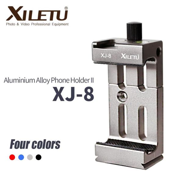 

tripod heads xj-8 mobile phone holder clip head bracket for smart microphone with spirit level and cold shoe mount