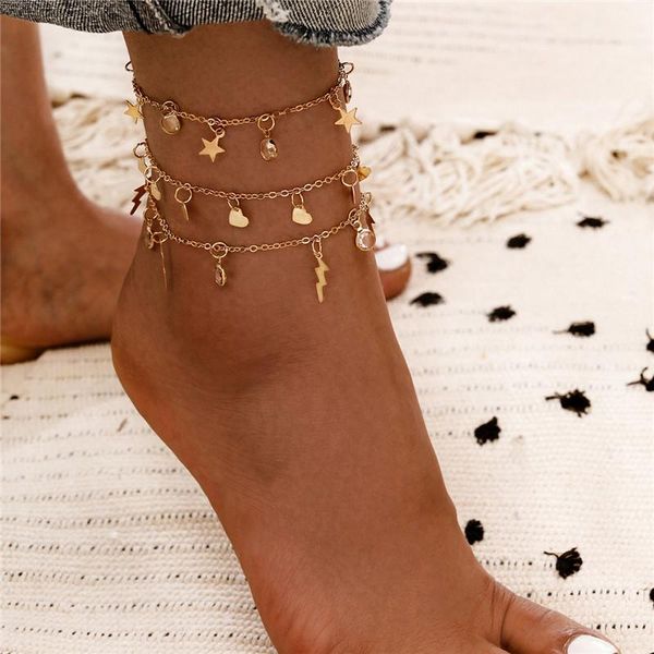 

anklets vagzeb bohemian crystal beads for women stars leaves anklet multilayer foot bracelet on leg beach heart jewelry, Red;blue