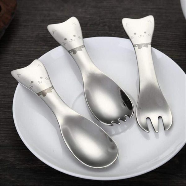 

cute cartoon cat mini spoon fork children kids cutlery stainless steel ice cream salad coffee tableware dinnerware spoons