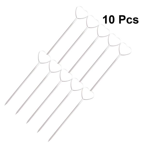 

forks 10 pcs 304 stainless steel sticks reusable heart shaped cocktail picks fruit dessert for dinner party bbq (silver)