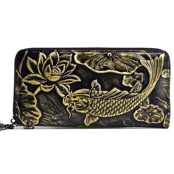 

vivid fish wallet for women long genuine leather wallet fashion multi-card holder purse female large capacity phone clutch, Red;black