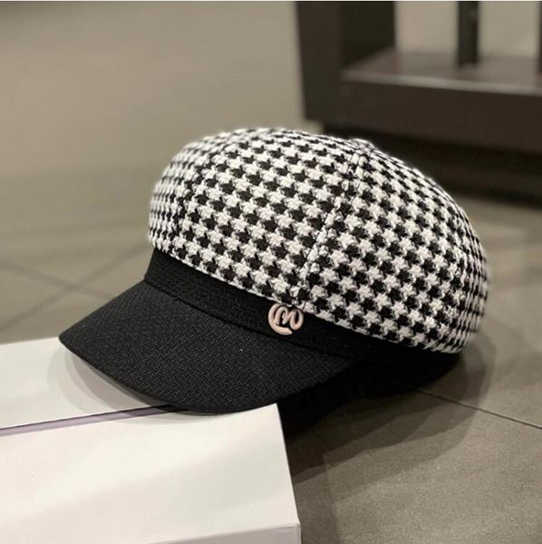 

very nice spring and autumn stitching lattice  standard octagonal berets haps caps dmlm051a fashion women's wild young middle-aged new, Blue;gray