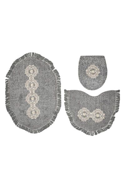 

queen shaped embroidered 3 pcs anthracite queensn bath mats
