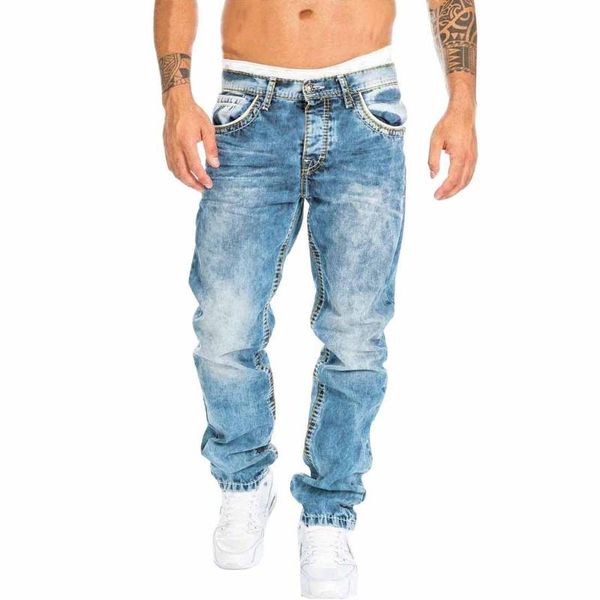 

men's jeans uefezo biker men distressed stretch ripped denim pants hip hop slim fit holes punk cotton outwear, Blue