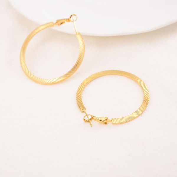 

hoop & huggie women fashion 14 k fine yellow solid g/f thai baht gold earrings elegant metal round circle ear vintage jewelry, Golden;silver