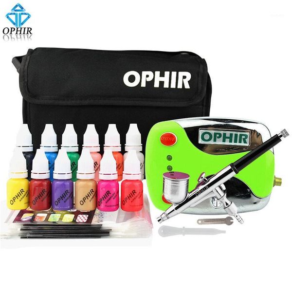 

0.3mm nail art airbrush kit with air compressor 12 color inks 20 airbrushing stencils & bag cleaning brush tool set1, Silver