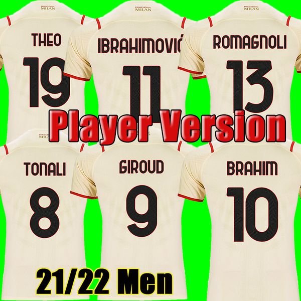 

player version #9 giroud #11 ibrahimovic away soccer jerseys 2021/2022 #10 brahim #13 romagnoli soccer shirts 21/22 #7 s.castillejo men foot, Black;yellow