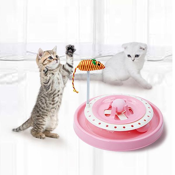 

plastic cats chasing roller toy kitten double layer orbit rolling ball chase game- cat toys