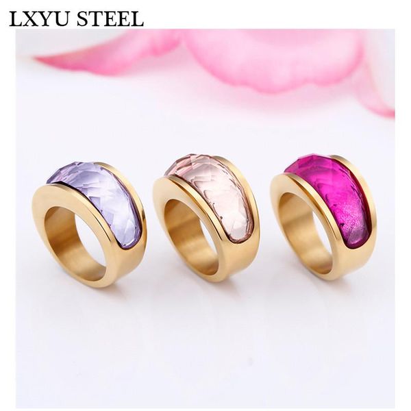 

wedding rings luxury 316l stainless steel crystal engagement female colorful stone girls ladies party jewelry gifts, Slivery;golden