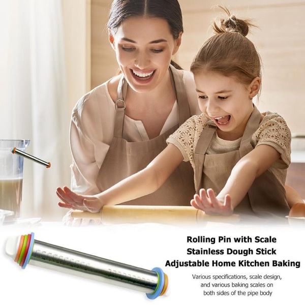 

rolling pins & pastry boards adjustable stainless steel pin dough mat roller removable thickness rings pizza pie baking tool