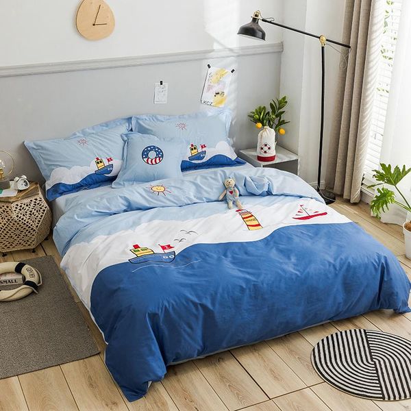

bedding sets 100% cotton 60s embroidery children set healthy and soft with cute cartoon anime pattern for boy girl kid's bed