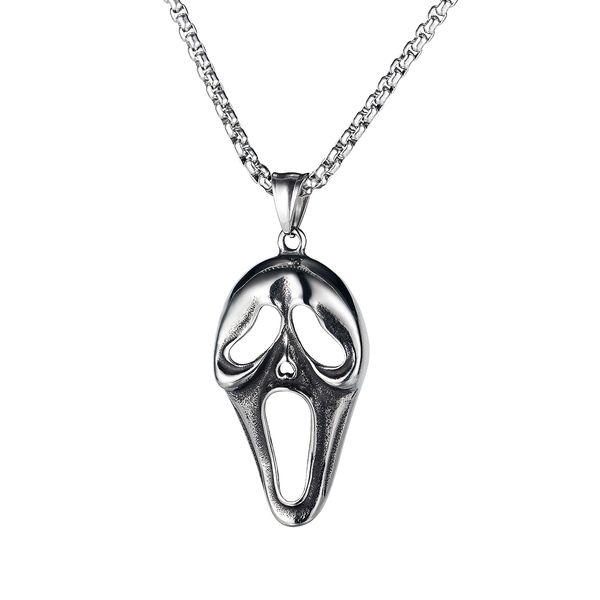 

chain necklaces pendants for mens man sliver stainless steel choker hip pop exaggerated grimace skull mask tag jewelrys to boys loves gifts, Silver