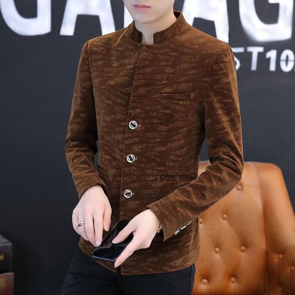 

men's stand collar slim-fit pleuche suit youth velveteen casual business iron-blazer suits & blazers, White;black