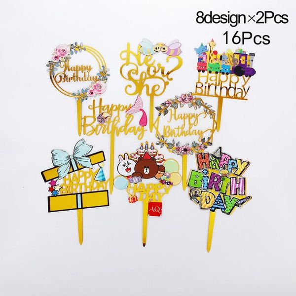 

other festive & party supplies 16pcs acrylic happy birthday cake ers children's er for kids decorations