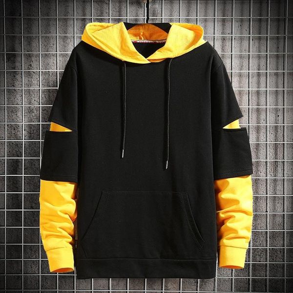 

men's hoodies & sweatshirts hip hop men autumn spring casual frayed punk style long sleeve shirts male 2021, Black