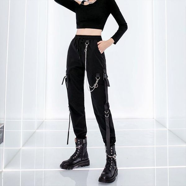 

cargo joggers chain pockets women capri plus size loose black harem baggy harajuku oversize trousers, Black;white