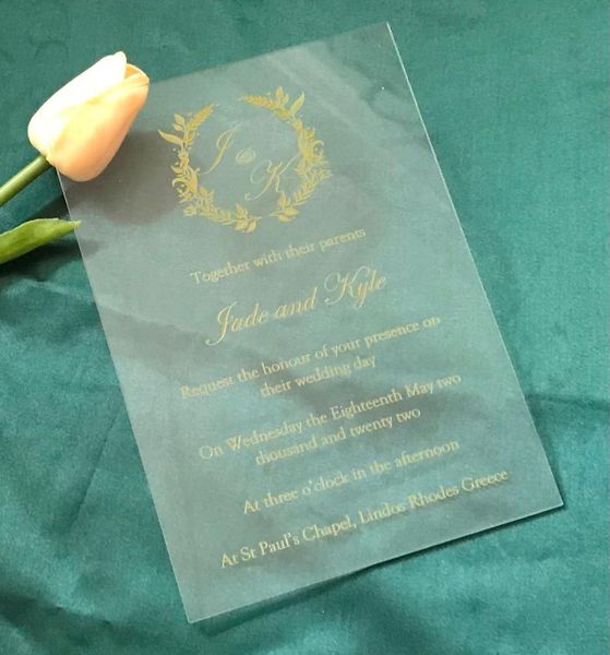 

printed gold acrylic wedding invitations,calligraphy gold,opal luxury modern invite card,10pcs custom invitation greeting cards