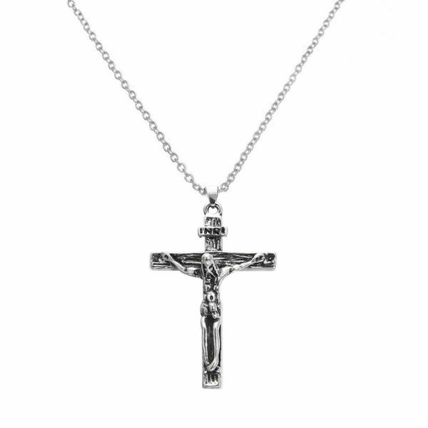 

pendant necklaces classic vintage jesus crucifix necklace hip hop rock link chain with cross jewelry bisuteria, Silver