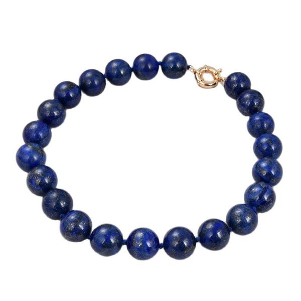 

chokers jk natural 18mm round blue lapis lazuli necklace handmade for women, Golden;silver