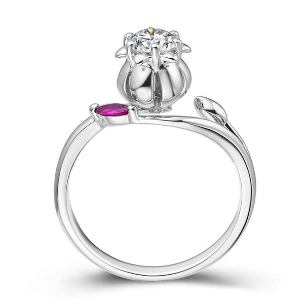 

cluster rings 14k au585 white gold ring women wedding anniversary engagement party ruby flower 6 claw round moissanite diamond elegant, Golden;silver