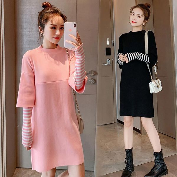 

maternity clothes for pregnant women nursing dress loose long sleeve breastfeeding pregnancy dresses casual knit, White