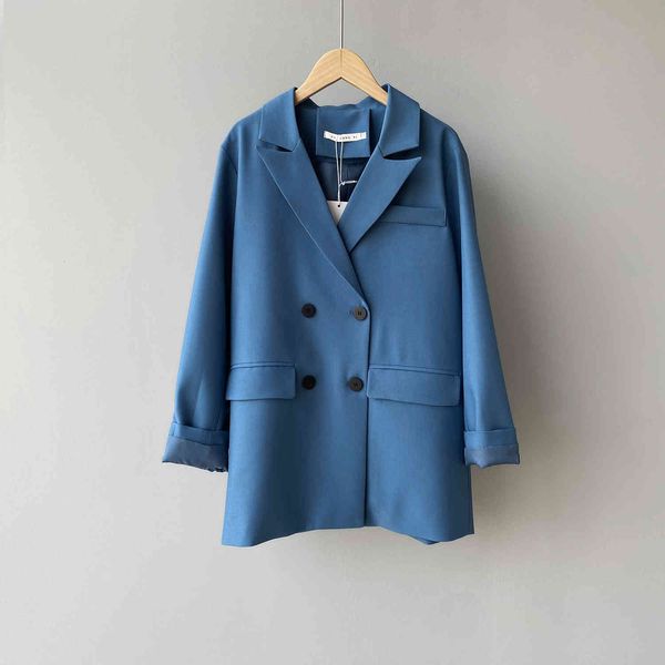 

women's suits & blazers fashion blue basic blazer spring double breasted notched loose suit coat office lady long sleeve 7pj2, White;black