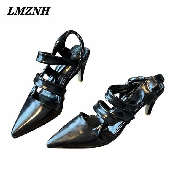 

sandals lmznh summer women high heels fashion pointed toe hollow stiletto casual nightclub party brand female shoes, Black
