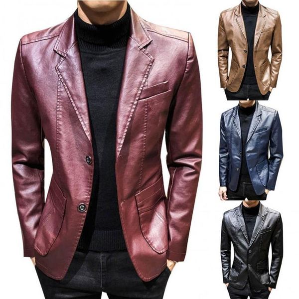 

men's suits & blazers 2021 male autumn men solid color faux leather business slim suit jacket long sleeve lapel blazer, White;black