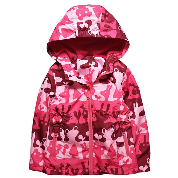 

children's windbreaker new girls plus velvet wind-resistant jacket printed long-sleeve hooded children's trench, Blue;gray