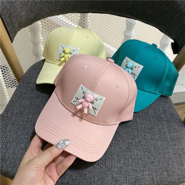 

children's cute little bear baseball women's summer couple's candy color cap south street sun hat, Yellow