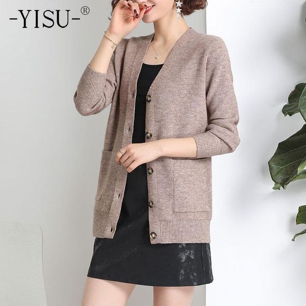 

women's knits & tees yisu women sweater cardigan 2021 spring autumn solid color v-neck long sleeve coat female simple casual knitted, White